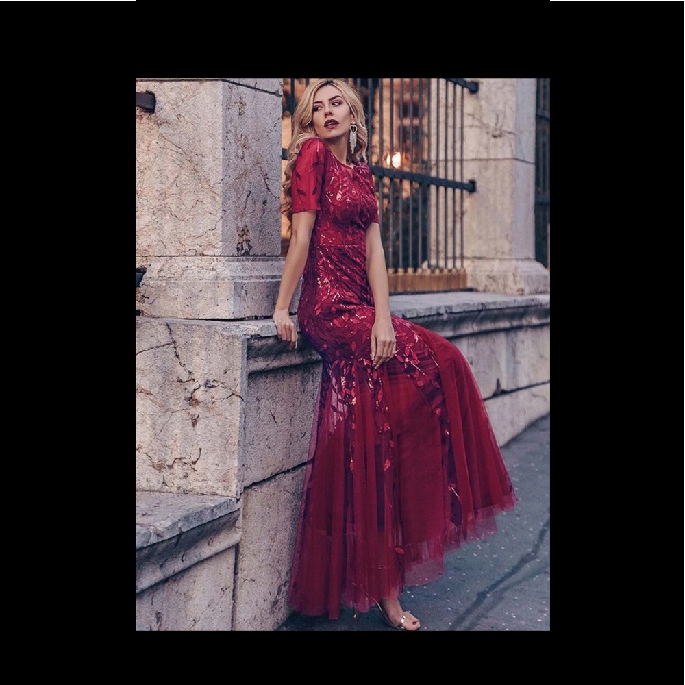 Never Warn Red Sequin Fishtail Drsss - image 1